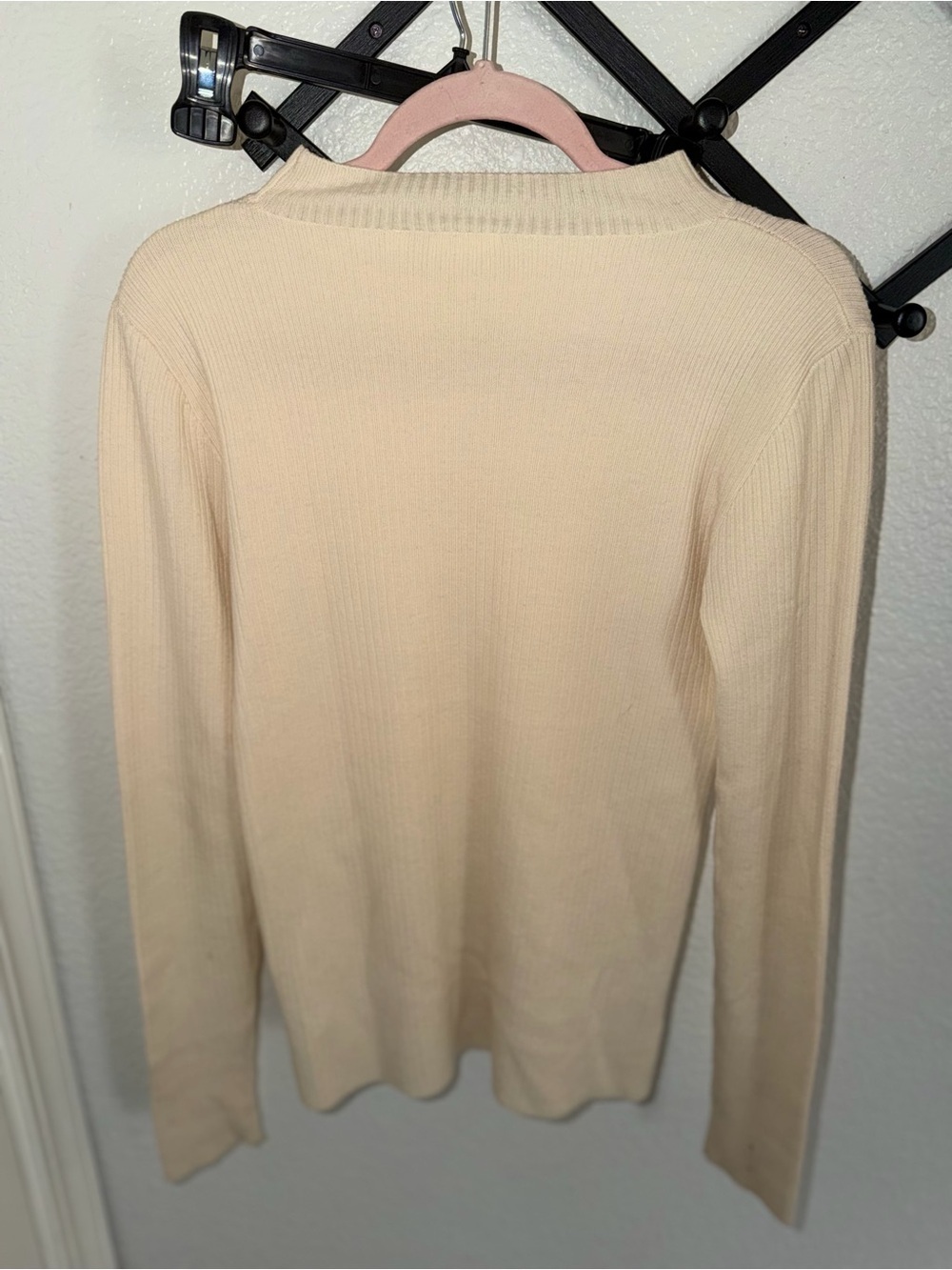 AG Adriano Goldschmied Cream Ribbed Mock Neck Sweater Medium Soft Knit Top - Picture 4 of 4